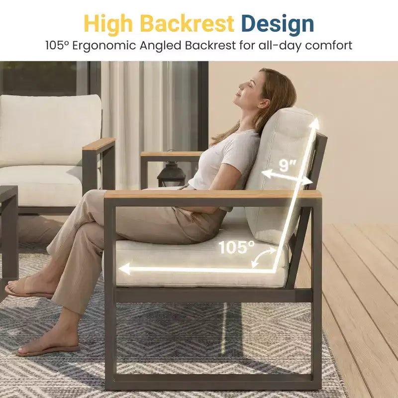 Heynemo Aluminum Outdoor Armchair, 2 Pieces All-Weather Metal Patio Single Sofa, Patio Conversation Set for Porch Backyard Garden