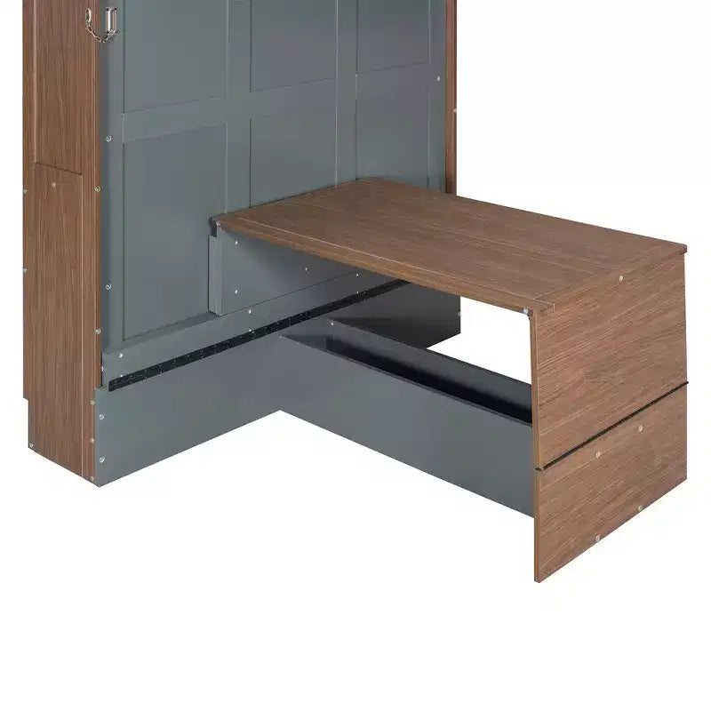Full Size Murphy Bed, Wooden Full Cabinet Bed Wall Bed with Foldable Desk, Folding Wall Chest Bed for Guest Room Office