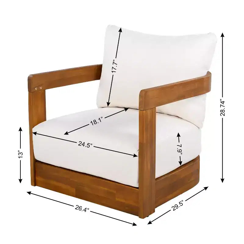 Set of 2 Premium Acacia Wood Outdoor Club Chairs with Curved Tub Design, Water-Resistant Cushions