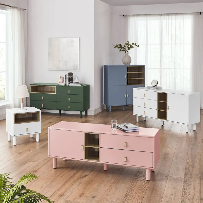 Multifunctional Storage cabinet with door, modern sideboard cabinet, wooden storage cabinet, leather handle drawer cabinet