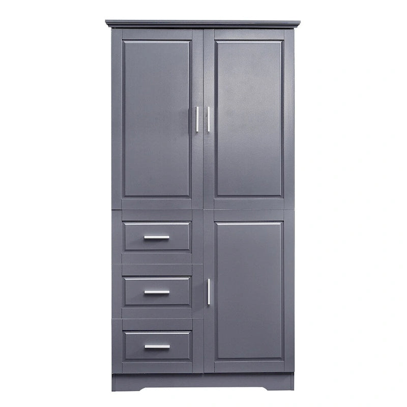 Tall and Wide Storage Cabinet with Doors for Bathroom, Three Drawers