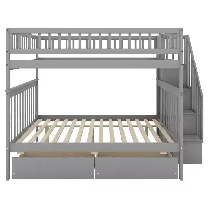 Full over Full Bunk Bed with Two Storage Drawers and Storage Shelves for Kids Teens Adults Bedroom