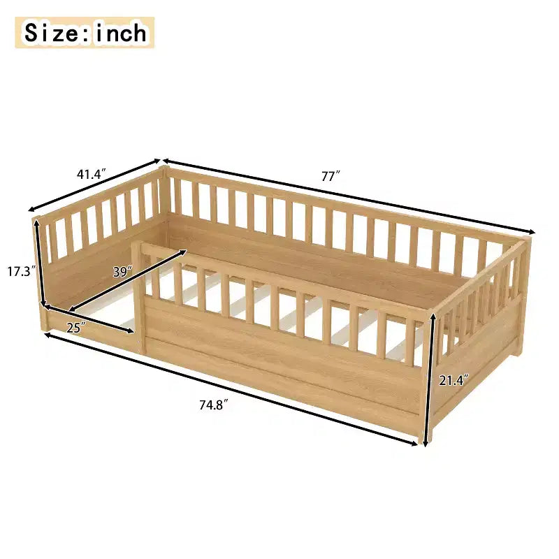 GDFStudio Rowan Pine Wood Floor Bed with Super High Security Barrier