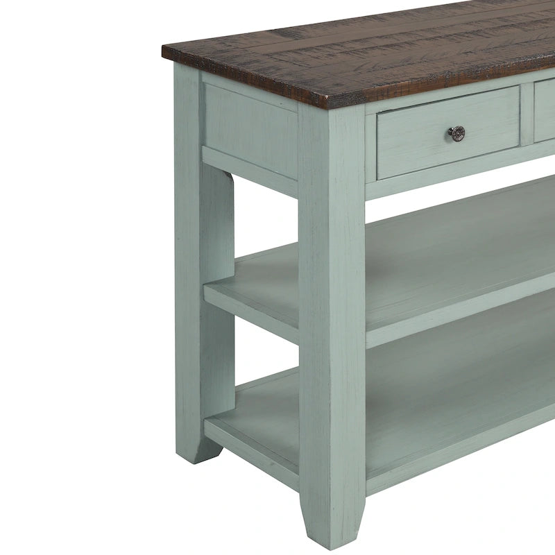 Modern Solid Pine Wood Top Console Table with 3 Drawers and 2 Shelves