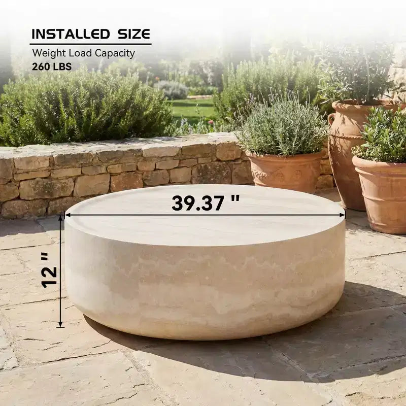 JVNOXK 39.37 Round Faux Travertine Texture Coffee Table, Modern Faux Marble Pattern Living Room Table (No Assembly Needed)