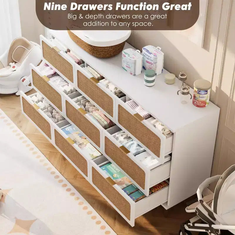 Rattan chest of drawers for the bedroom, large-capacity drawer cabinets for the wardrobe, suitable for the living room, hallway, and childrens room.