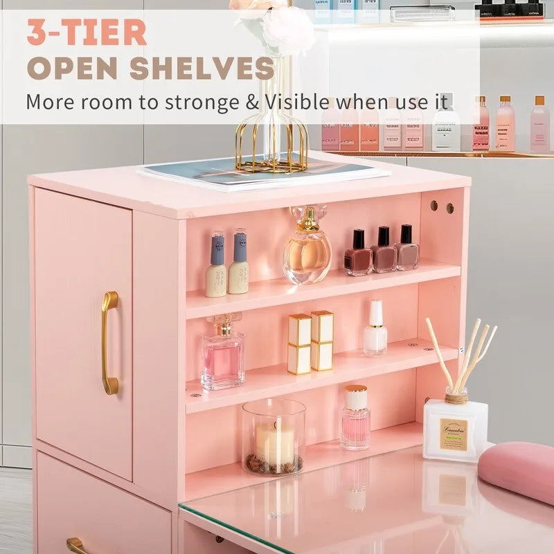 55-Inch Computer Desk with Shelves, Drawers and Cabinet