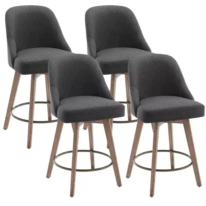 Bekrvio 26 Counter Height Swivel Bar Stools Set of 4 Backs and Wood Legs,Linen Fabric/PU Leather Upholstered Barstools for Kitchen Island