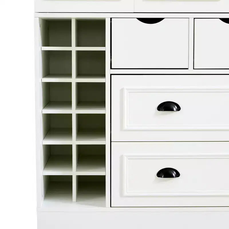 Whisen 71 Tall Freestanding Kitchen Pantry, Large Dining Storage Cabinet Cupboard Sideboards With 4 Foldable Doors, Shelves, Wine Racks