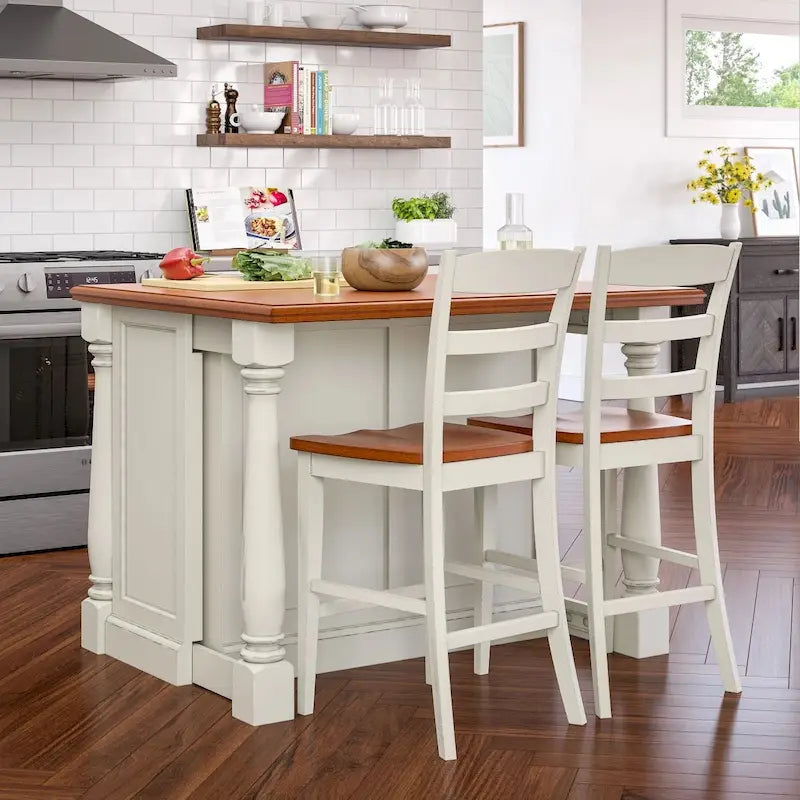 Homestyles Monarch 3-Piece Off-White Wood Kitchen Island Set with Drop Leaf Wood Top - 48 x 25 x 36