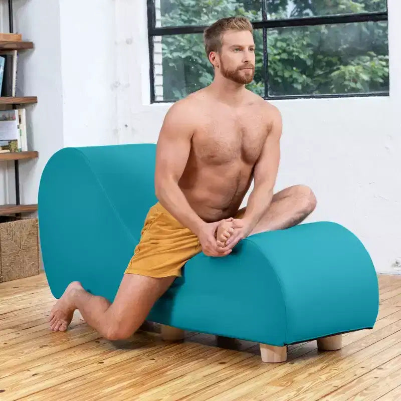 Avana Chaise Lounge Chair for Stretching and Relaxation, Hevea Wood Feet, Faux Leather - Submarine Grey