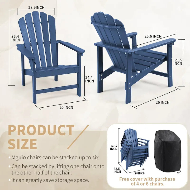 Vrakae 6 Pcs Patio HDPE All-Weather Stacking Adirondack Chair