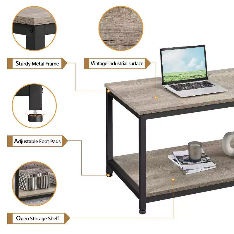 Yaheetech Wood Industrial Coffee Table with Storage Shelf for Living Room