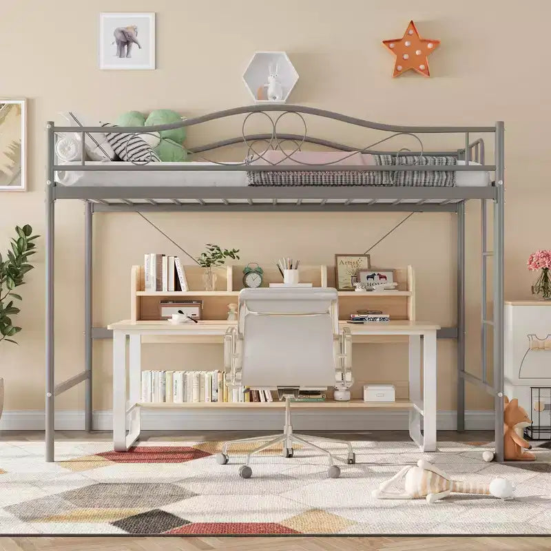 Loft Bed Twin Size with Removable Ladder & Full Safety Guardrail, Twin Loft Bed Heavy-Duty Metal Frame 400 Lbs Weight Capacity, Space Saving