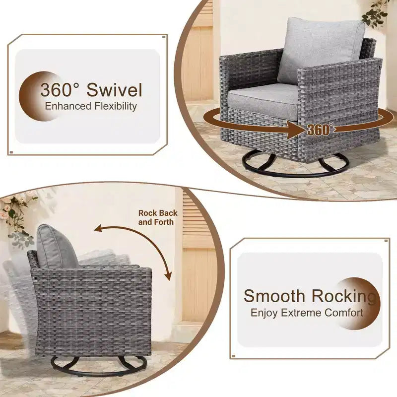 Ovios Tampa 8pc Wicker Outdoor Patio Furniture Conversation Sofa Set with Swivel Chairs and Cushions