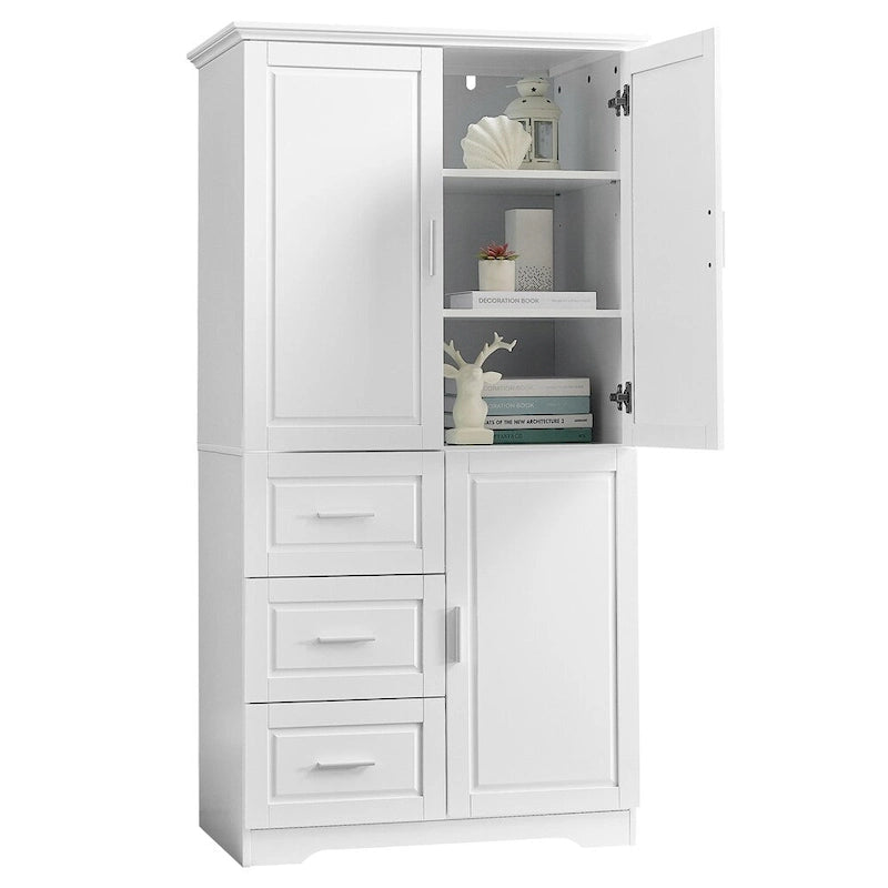 Tall and Wide Storage Cabinet with Doors for Bathroom, Three Drawers