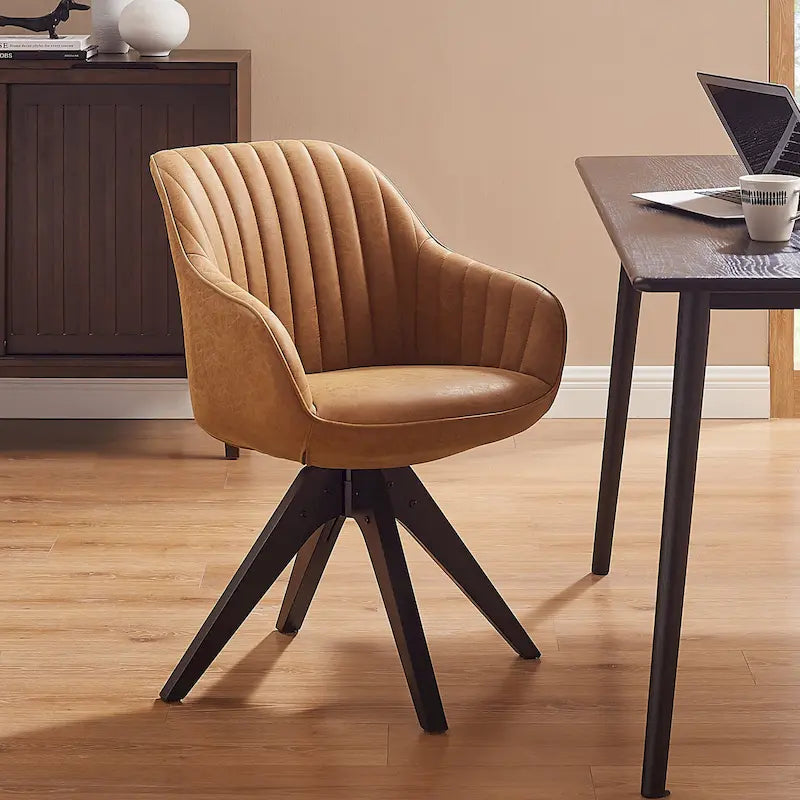 Modern Home Office Swivel Arm Accent Chair with Wood Legs