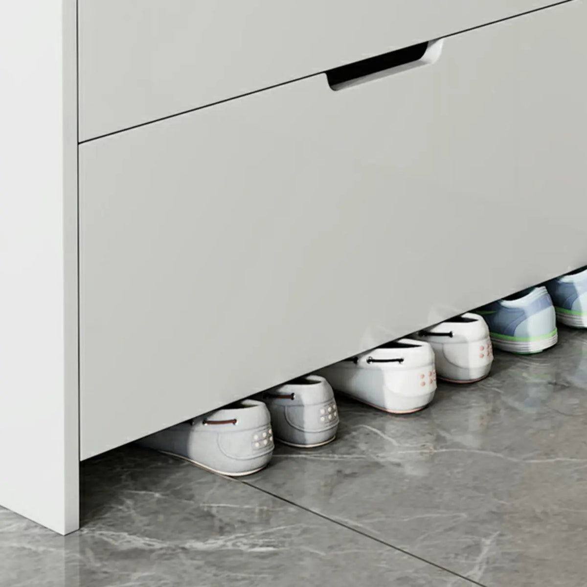 3-Tier White Wood Shoe Cabinet with Drop Front