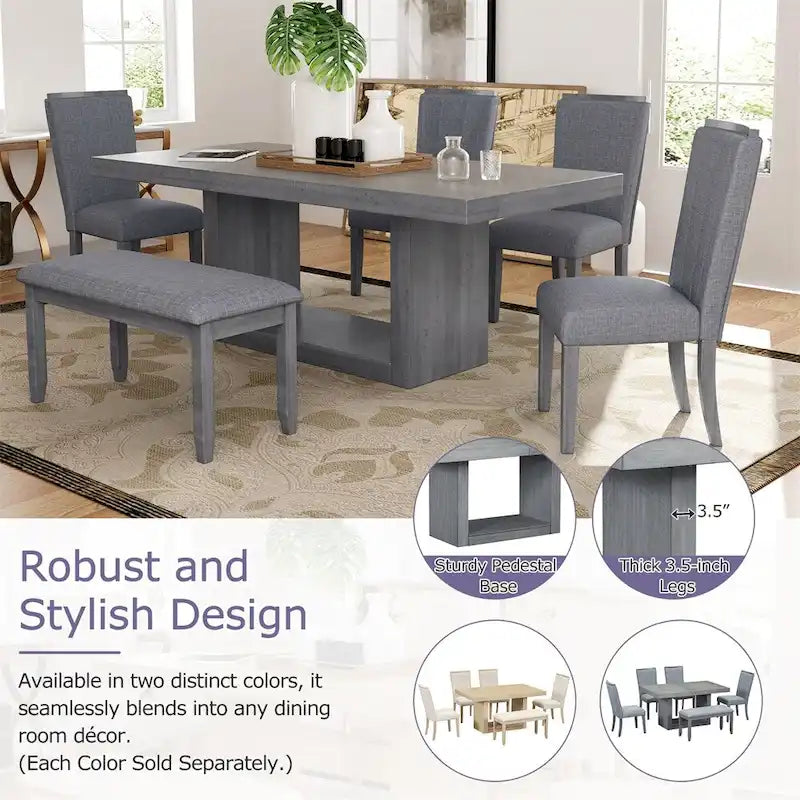 Contemporary 6-Piece 78inch Extendable Pedestal Dining Table Set