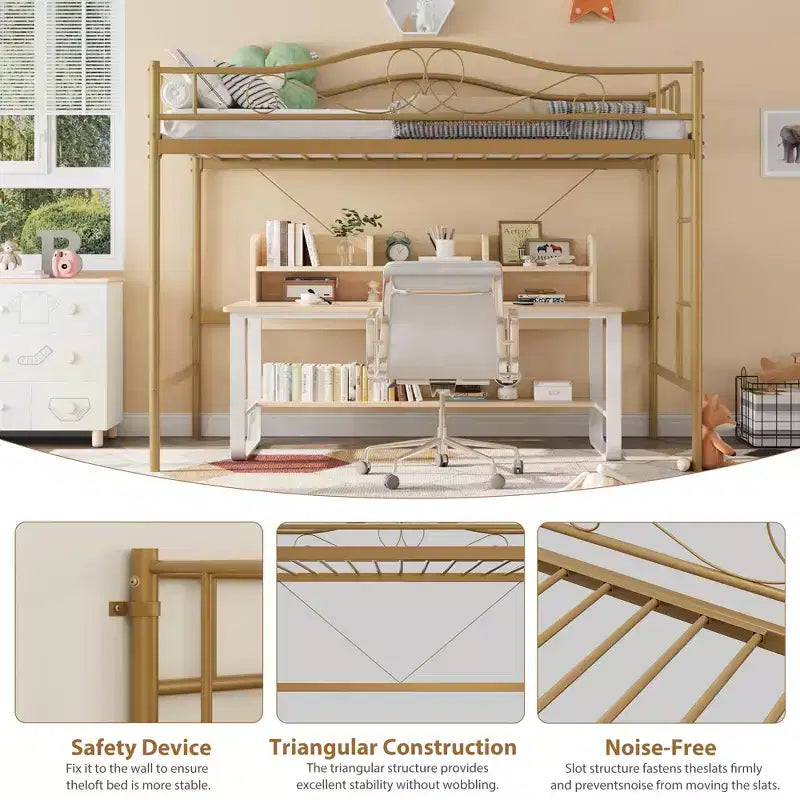 Loft Bed Twin Size with Removable Ladder & Full Safety Guardrail, Twin Loft Bed Heavy-Duty Metal Frame 400 Lbs Weight Capacity, Space Saving