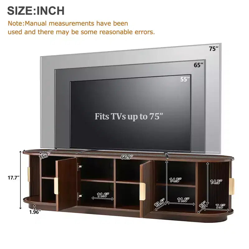 GDFStudio Roy Farmhouse Wooden TV Stand with Sliding Tambour Door and Adjustable Storage
