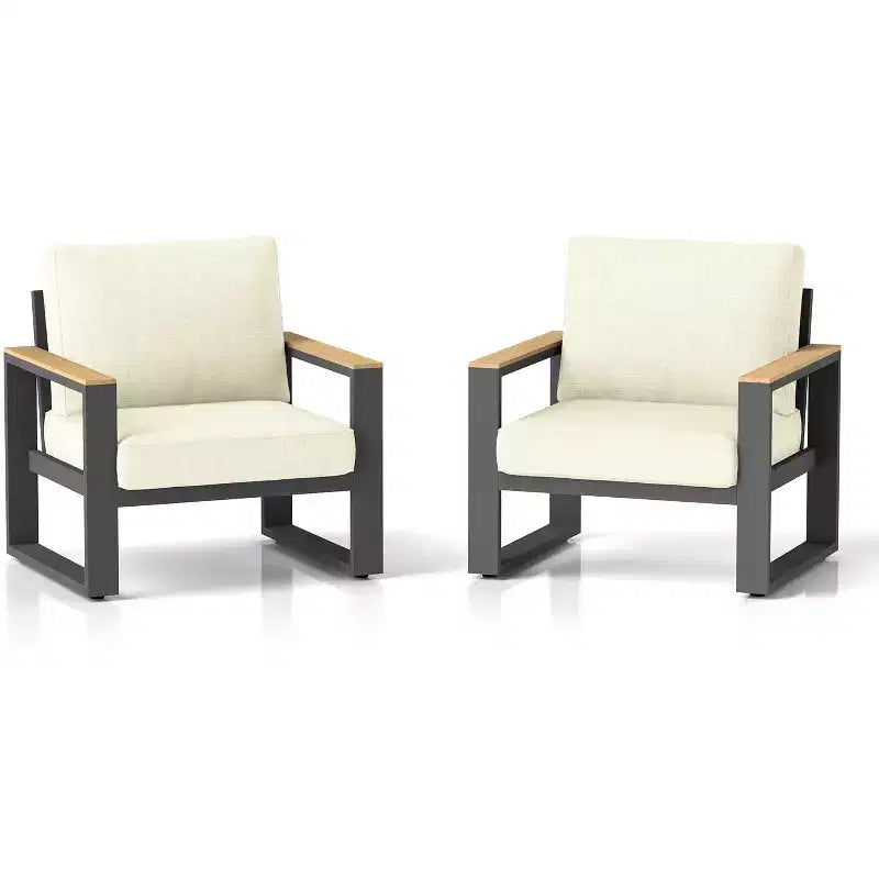 Heynemo Aluminum Outdoor Armchair, 2 Pieces All-Weather Metal Patio Single Sofa, Patio Conversation Set for Porch Backyard Garden