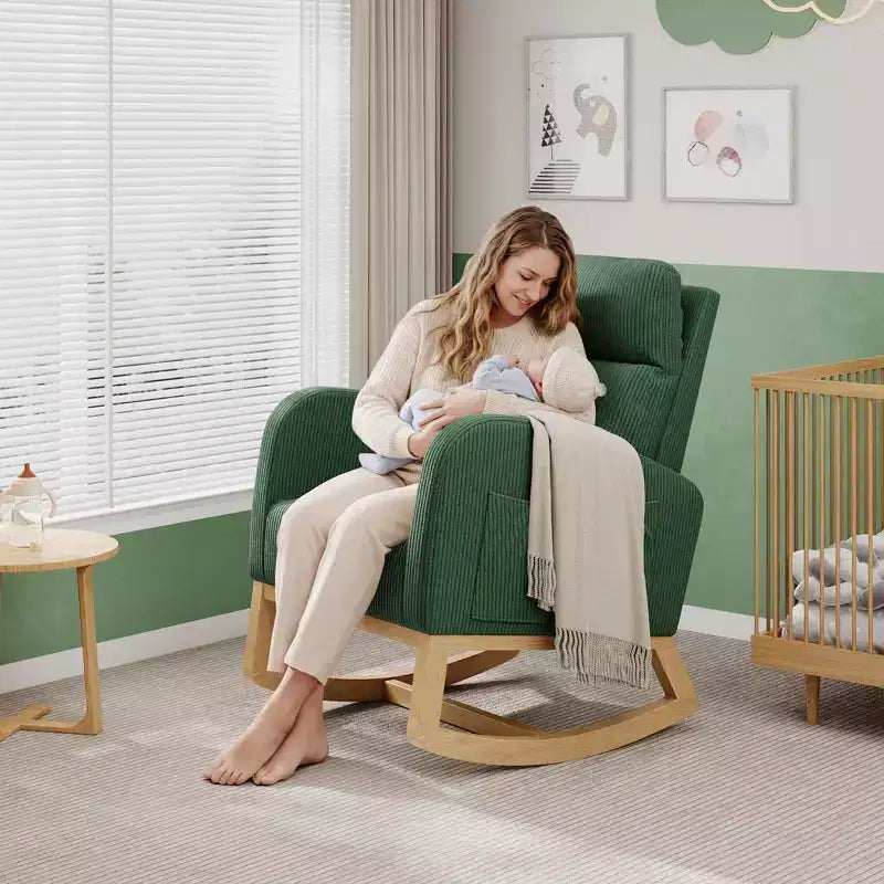 Modern Soft Rocking Chair with Pillow & Side Pockets, for Living Room, Bedroom