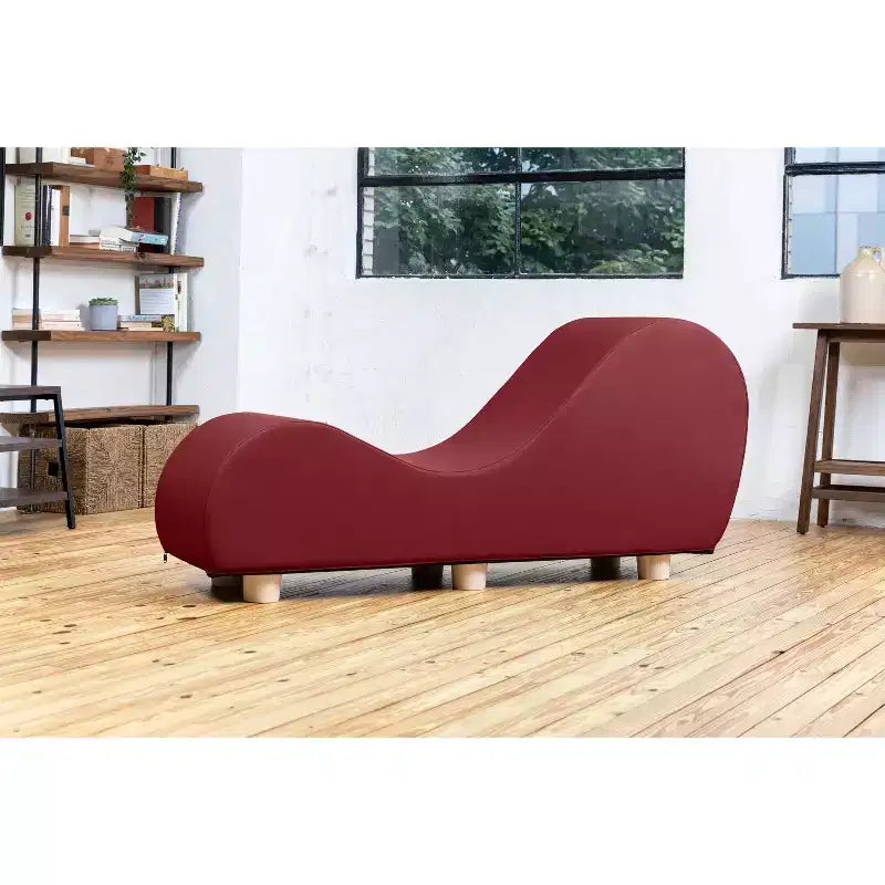 Avana Chaise Lounge Chair for Stretching and Relaxation, Hevea Wood Feet, Faux Leather - Submarine Grey