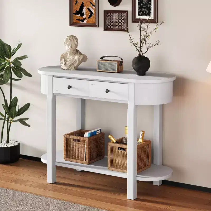 Okak Elegant Console Table with Smooth Glaze, Entry Table with Curved Design and 2 Drawers, Accent Table for Living Room, Hallway