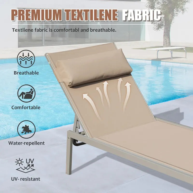 Patio Chaise Lounge Set of 3, Aluminum Pool Lounge Chairs with Side Table, Outdoor Adjustable Recliner All Weather