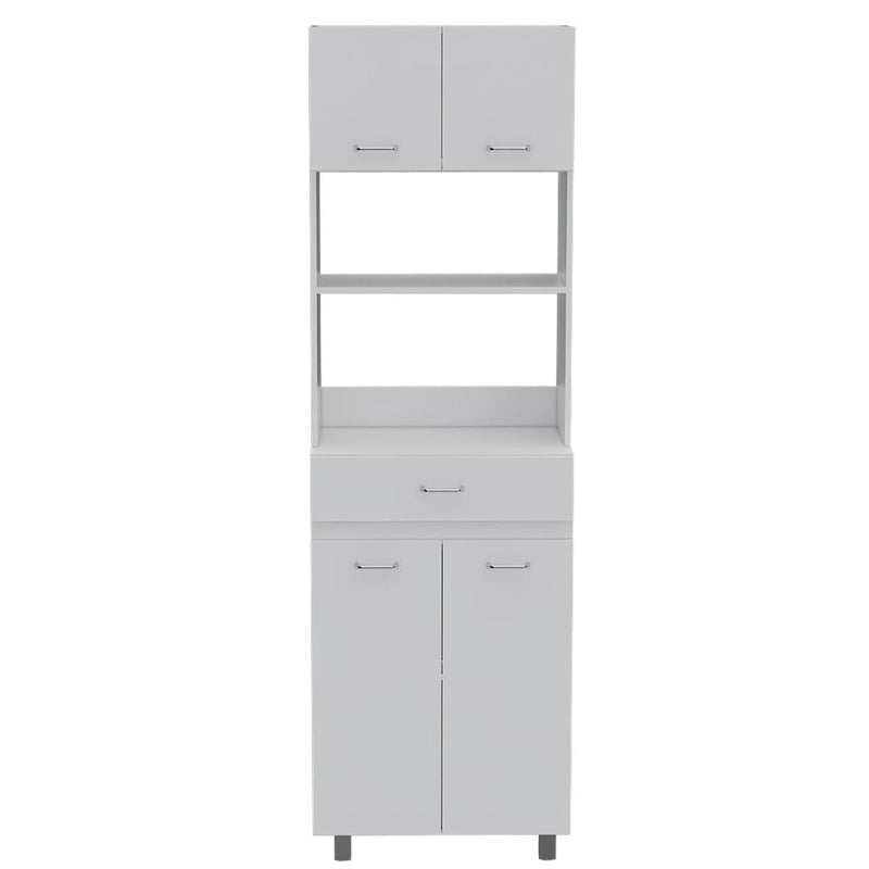 Caribe Microwave Cabinet, Four Legs, One Drawer, Double Door, One Shelf -White