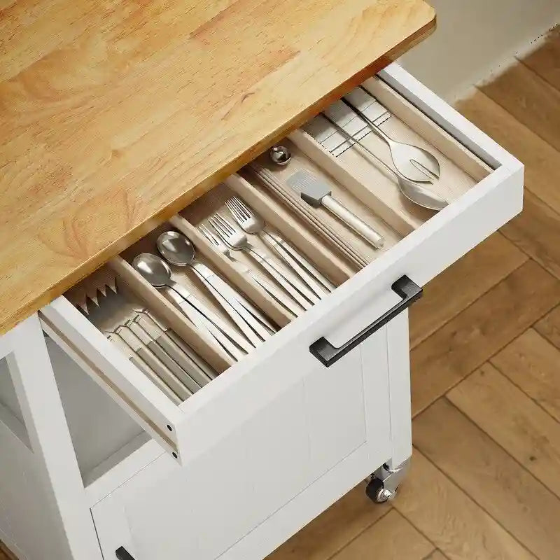 Wooden Kitchen Island Trolley Cart with Drawers