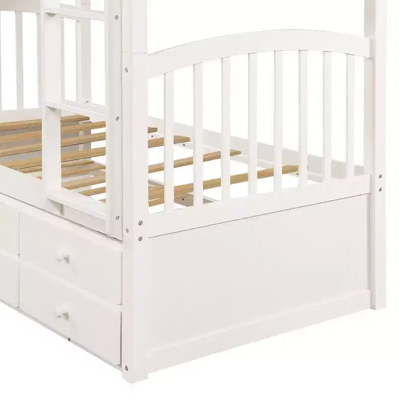 Twin Bunk Bed with Ladder, Safety Rail, Twin Trundle Bed with 3 Drawers for Teens Bedroom, Guest Room Furniture