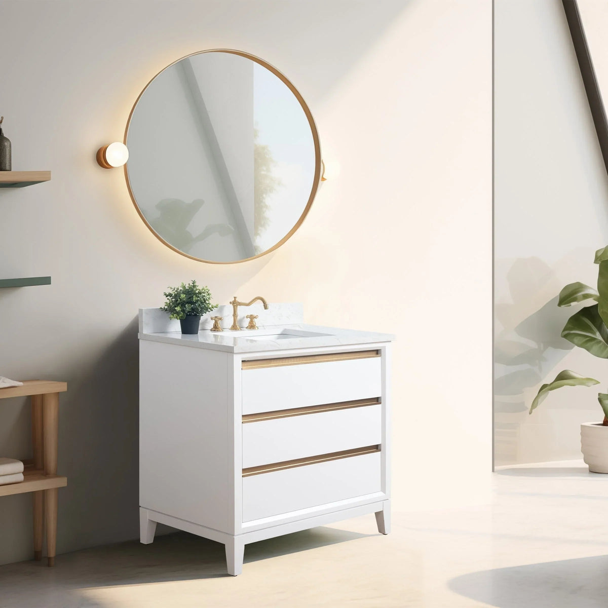Vanity Art Bathroom Vanity with Ceramic Sink and Engineered Marble Top