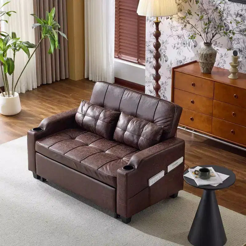 Upholstered Cats Claw Leather Convertible Reclining Sleeper Sofa Bed With Cushions For Small Spaces