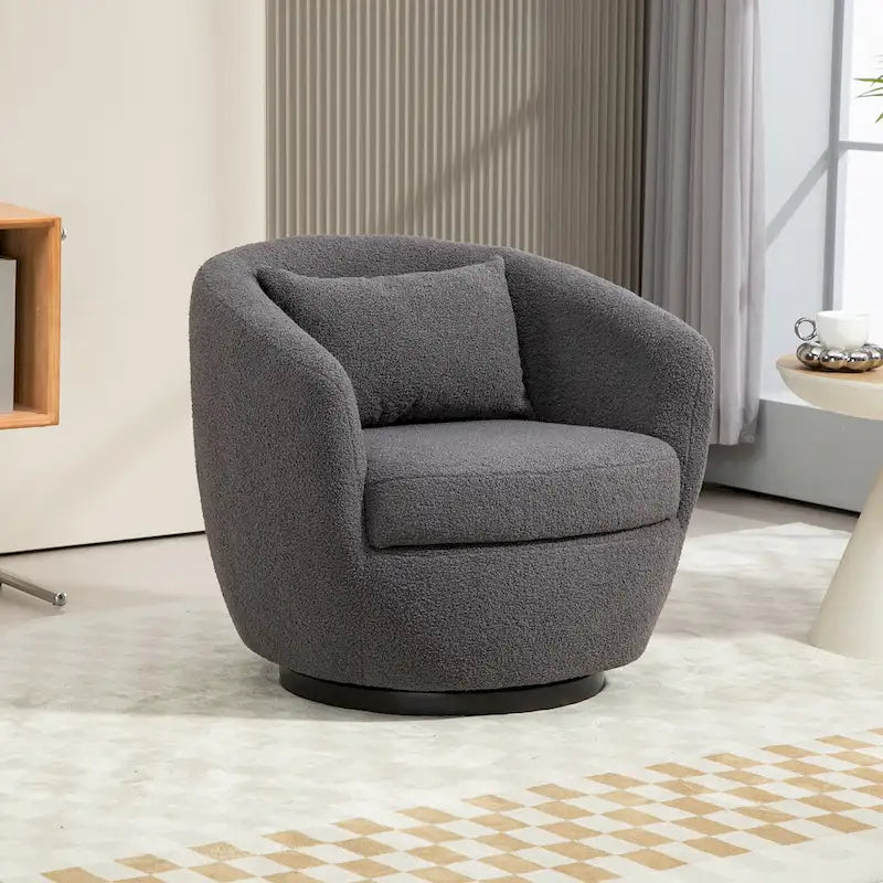 Upholstered Swivel Barrel Armchair with Storage Modern Living Room Side Chair for Bedroom/Office/Reading Spaces