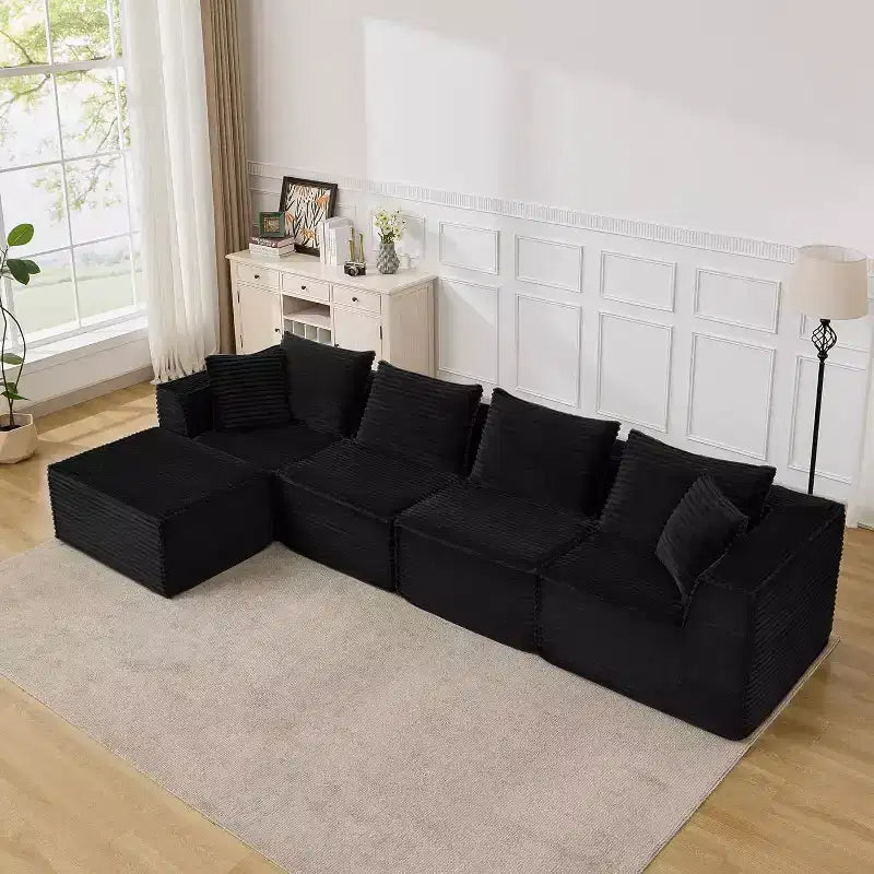 107/ 137 Modular Sectional Cloud Couch,Deep Seat Boneless Couch,Convertible Comfy Floor Sofas with Ottomans and Memory Foam