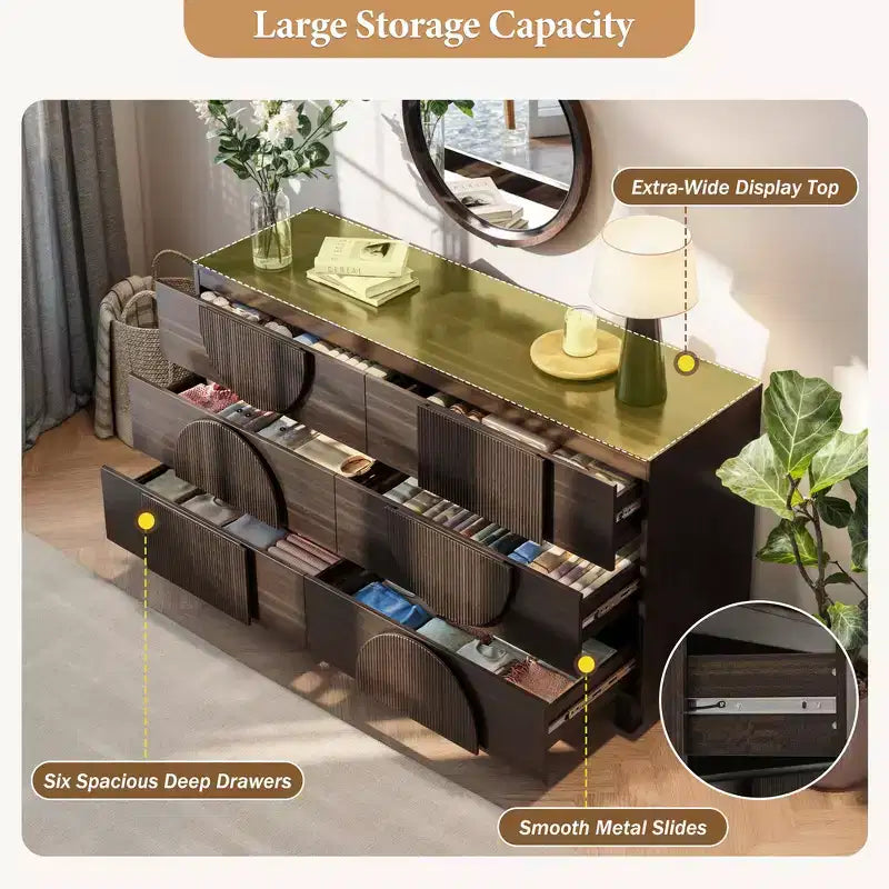6-Drawer Modern Geometric Dresser, Half-Circle Accent Wide Storage Chest for Bedroom & Living Room