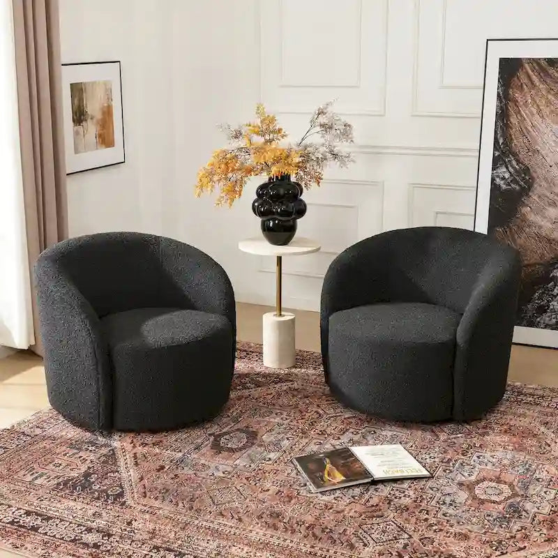KINWELL 34 Wide Upholstered Swivel Accent Barrel Chair (Set of 2)