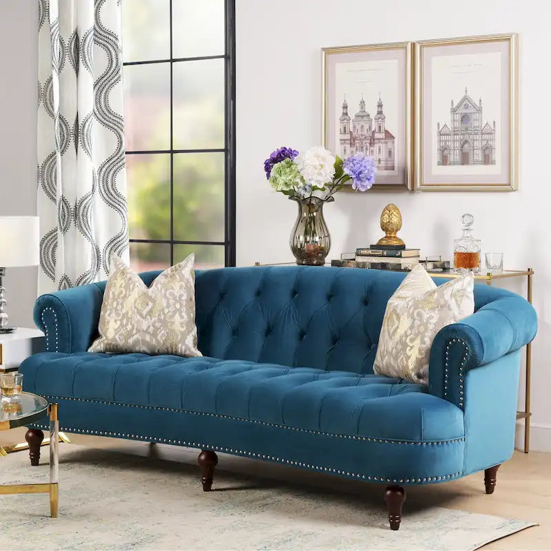 La Rosa 84 Mid-Century Modern Velvet Upholstered Chesterfield Tufted Sofa