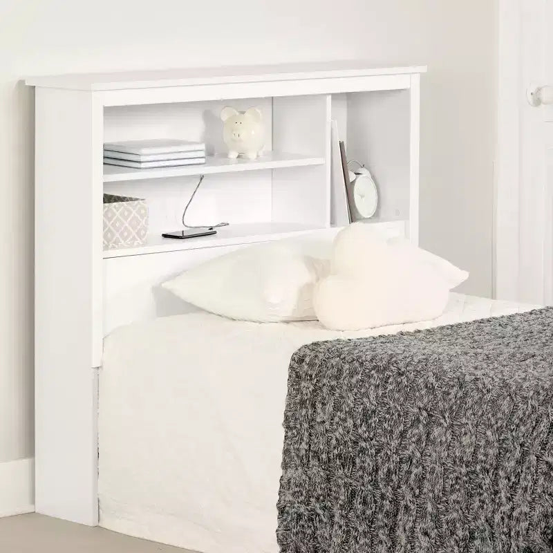 Twin Vito Kids Bookcase Headboard Pure White - South Shore: Modern Twin Headboard with Shelves, Particle Board