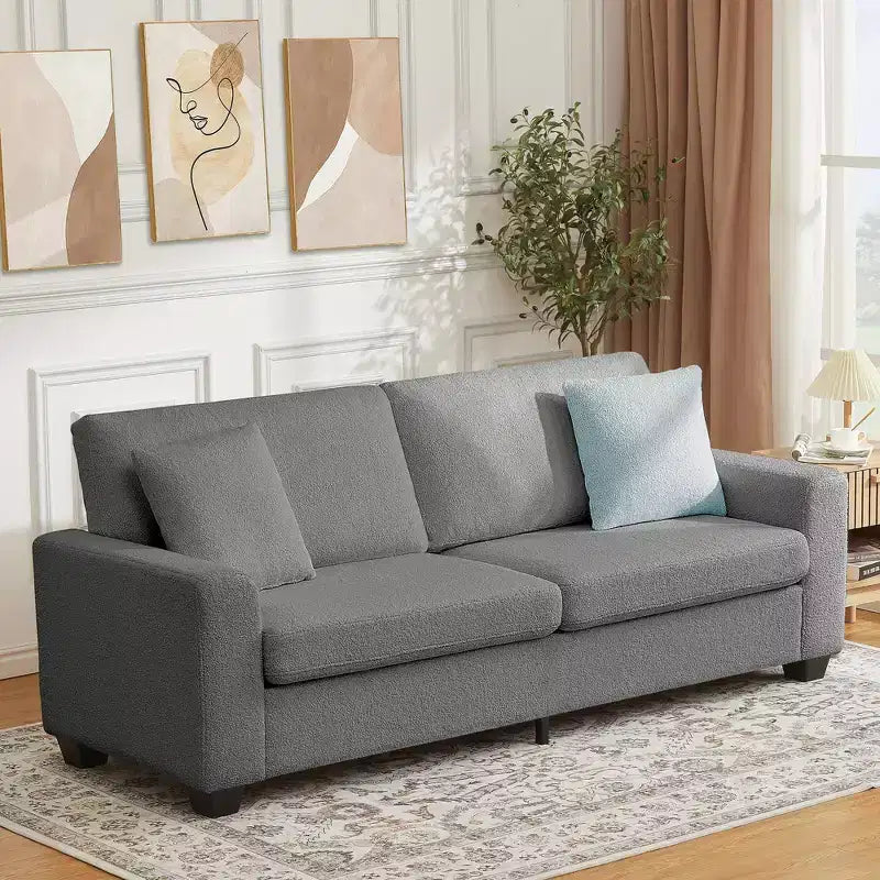 83W Modern 3-Seater Sofa with Deep Seat, Soft Fabric, Wide Armrest, Removable Washable Cushion Cover