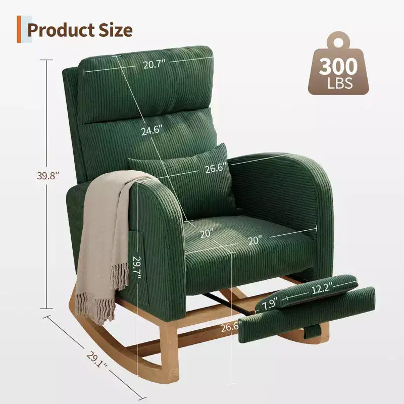 Modern Soft Rocking Chair with Pillow & Side Pockets, for Living Room, Bedroom