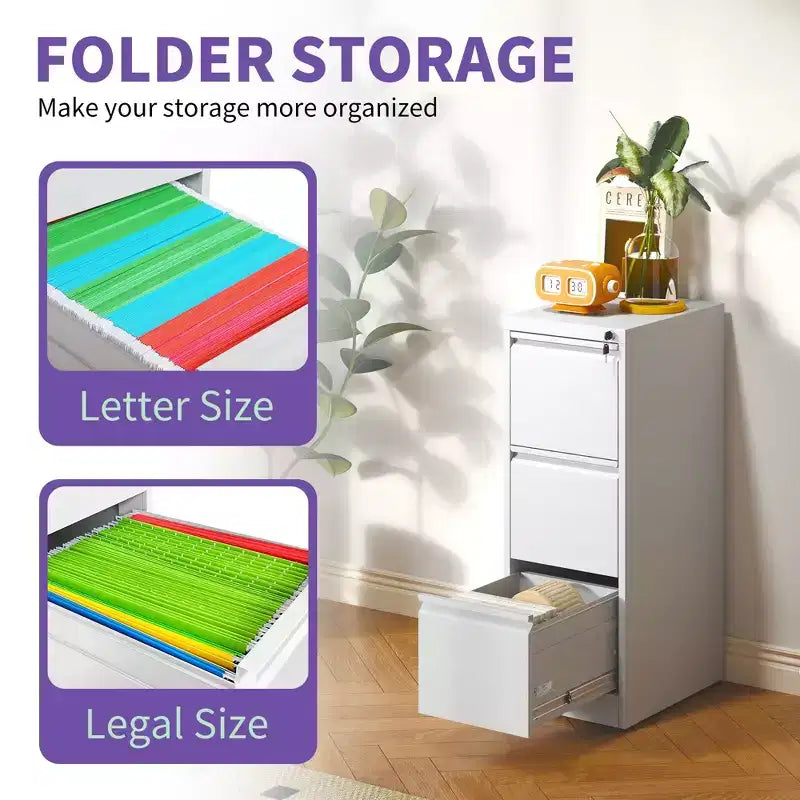 VIYET 52H 3-Drawer Metal Vertical File Cabinet with Lock,Steel Filing Cabinet for Home Office,Fits A4/Legal/Letter