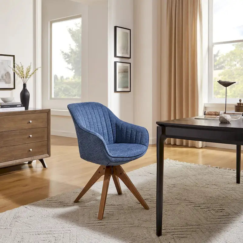 Modern Home Office Swivel Arm Accent Chair with Wood Legs