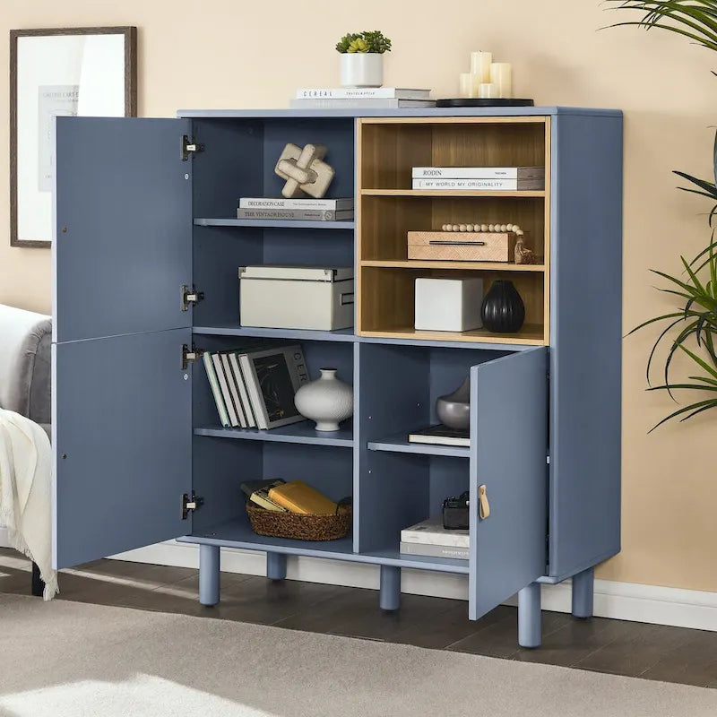 Multifunctional Storage cabinet with door, modern sideboard cabinet, wooden storage cabinet, leather handle drawer cabinet