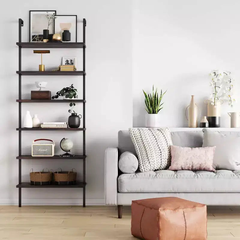 85 Theo 6 Tier Wood Wall Mount Ladder Bookshelf - Nathan James