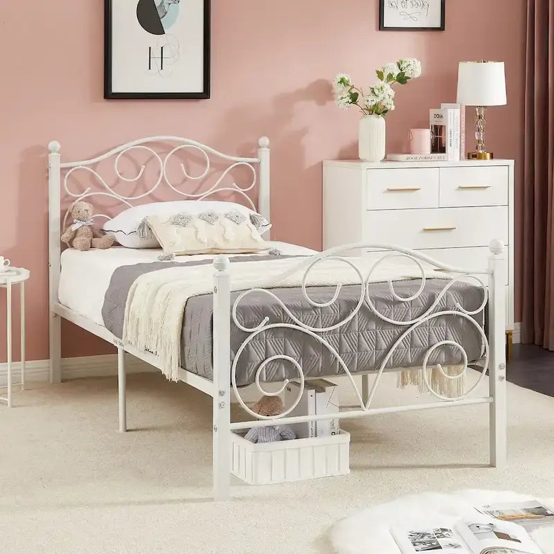 Javlergo Victoria Metal Platform Bed Frame with Headboard and Footboard