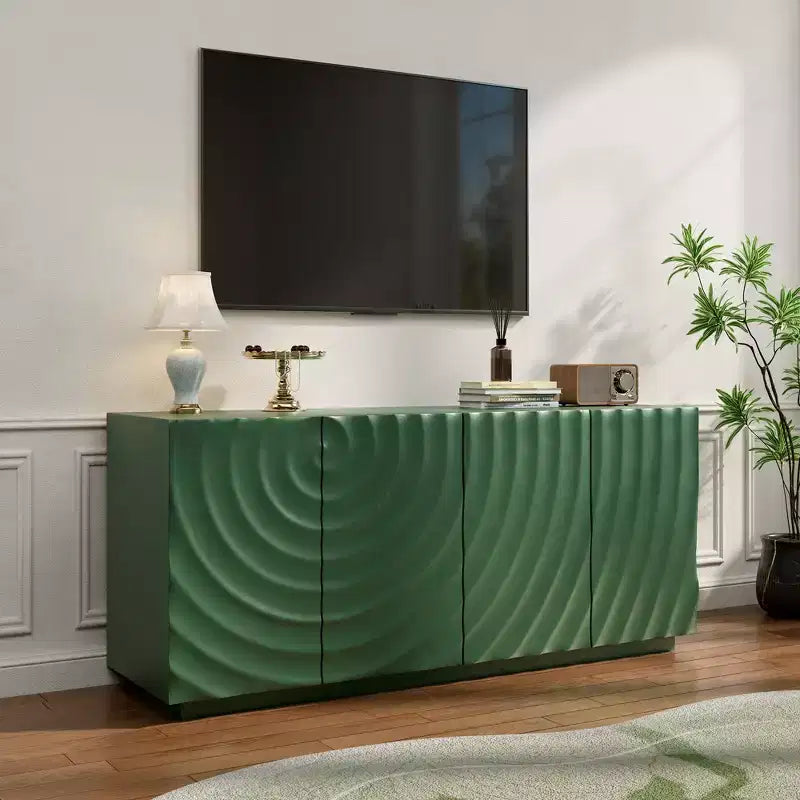 Clihome Sideboard Buffet Cabinet, 59Green Accent Cabinet with 4 Doors,Mid Century Modern Pantry Cabinet,Console Cabinet,Cabinet for Entryway