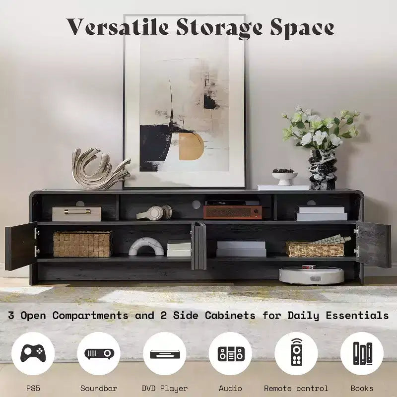 AMERLIFE 70 Modern TV Stand with Fluted Design & Storage Cabinets, for TVs up to 80, Wood Entertainment Center Media Console for Living Room